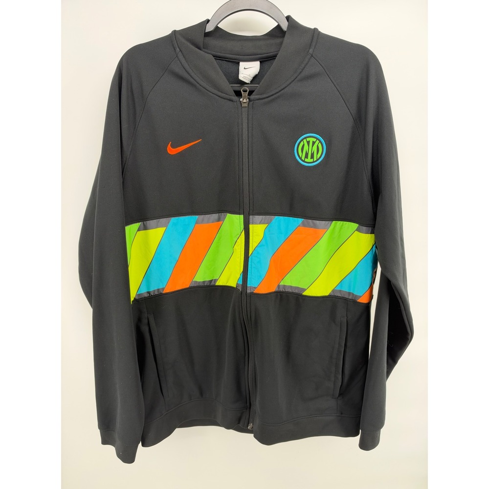 Nike Inter Milan Soccer Track Jacket Mens XL Black Neon Colorblock Full Zip